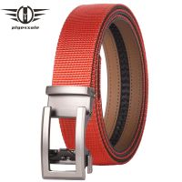 Plyesxale Brand Nylon Leather Belt For Men Green Black Khaki Beige Orange Mens Ratchet Automatic Belts Formal Dress Belt Man B81 Belts