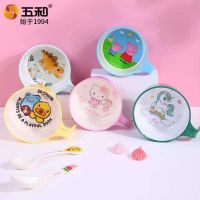 Original High-end And set of childrens tableware Aike three pieces of household anti-fall anti-scalding card bowl spoon set five packs baby food supplement baby bowl