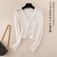 original Uniqlo New Fashion Thin knitted ice silk cardigan womens long-sleeved summer short air-conditioned shirt sunscreen small shawl top womens blouse