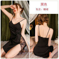 2023 Hot Sexy Deep V See-Through Lace High Slit Waist Slimming Chest Pad Nightdress Outerwear Gown Homewear Suit 3156