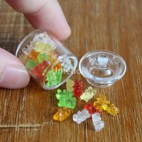 ㍿▣✳ 1/6 Scale Cute Mini Glass Candy Jar Mini Bear Jelly Drops Simulation Miniature Dollhouse Food for Barbies Blyth Doll Kitchen Toy