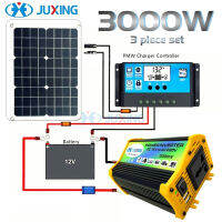 JUXING ระบบสุริยะ 3000W อินเวอร์เตอร์ไฟฟ้า พร้อมแผงเซลล์แสงอาทิตย์ 25 วัตต์และตัวควบคุมการประจุพลังงานแสงอาทิตย์ 30A DC12V ถึง AC220V บ้านกลางแจ้ง