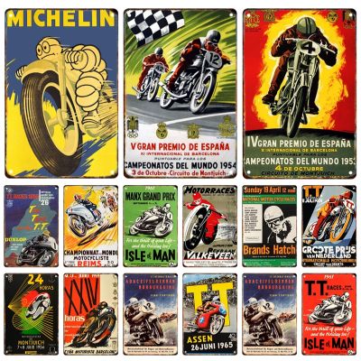 Vintage Motorcycle TT Race Metal Poster Sign Plaque Tin Painter Home Garage Club Modern Wall Art Decorative Mural Aesthetic Gift