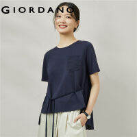 ➧Giordano ผู้หญิงเสื้อยืดจับแพะชนแกะสูงต่ำเหม C rewneck รังแขนสั้นริบบิ้นเก็บเอวแฟชั่นลำลอง TEE 18323902.