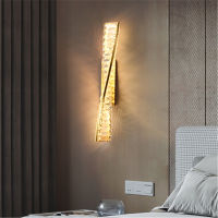 Nordic led Light luxury high-end crystal wall light living room background wall postmodern minimalist bedroom bed head line lamp