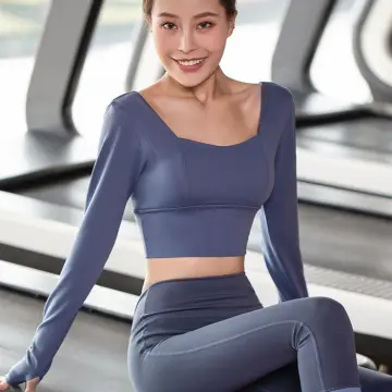 Women's Padded Sports Top Long Sleeve Strappy Backless Workout Tops 