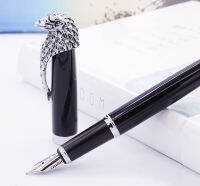 Fuliwen Owl Black Fountain Pen Medium Nib With Ink Refills Converter , Noble Eagle Head Clip Gift Pen