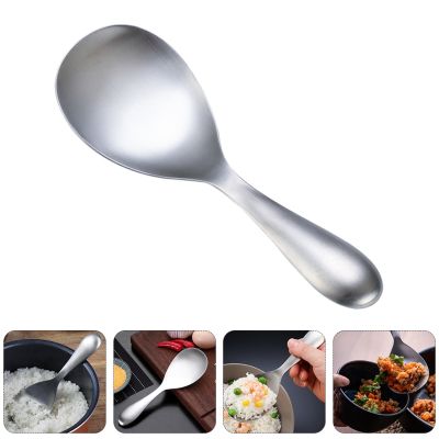 ❁❀ Stainless Steel Rice Spoon Soup Spoons Metal Teaspoon Multifunctional Silicone Spoonsss For Home Restaurant ( Silver )