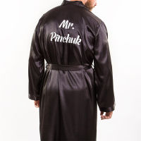 Custom Name Male Nightgown Casual Sleepwear Clothing, Personalized Mens Silk Satin Bathrobe Robe, Wedding Party Mr Groom Robes