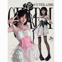 ชุดแม่บ้าน cos เสื้อผ้าปีศาจน้อยเสื้อหนังฮาโลวีนเอวเค้กเดรส Heavy Industry Angel Lolita เสื้อคลุม