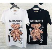 2023 NEWBurberry ลำลองขนาดบวกเสื้อยืดตัวอักษรหลวมผ้าฝ้ายเสื้อท็อปส์