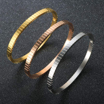 4mm Width Stripe Engraved Cuff Bracelet Bangle Gold Color Stack Bracelets Bangles For Women Jewelry Wholesale