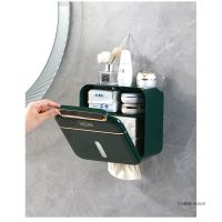 Double layer tissue box  living room storage  paper drawer wall mounted perforated toilet paper box waterproof roll paper holder Toilet Roll Holders