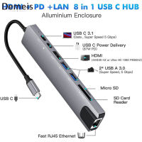 ฮับ USB 8-In-1ตัวแปลงแบบหลายพอร์ตอะแดปเตอร์3.1-4K RJ45ตัวอ่านบัตร TF PD ชาร์จเร็วใช้ได้กับ MacBook