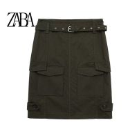 ✆◆∈ ZARA autumn womens metal buckle belt work skirt mid-waist midi skirt with pockets 3067505