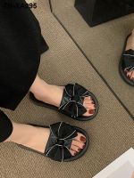 ◈ slippers outerwear womens summer French style black high-end beautiful sandals and flat flip flops girls heart