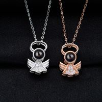 ◑  I You Necklace 925 Languages Projection Necklaces Jewelry Gifts Custom Photo Name Pendant