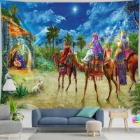 【DT】hot！ Nativity Scene Room Decoration Tapestry Birth Manger Barn Wall Hanging Easter Christ Tapestries