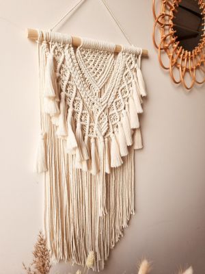 แขวนผนัง Macrame พรมเชือกผ้าฝ้ายแฮนด์เมดศิลปะโบฮีเมียนสำหรับตกแต่งห้องพักหอพักห้องนอนตกแต่งผนังหัวเตียง