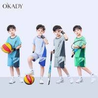 OKADY เสื้อผ้าเด็กแบบแห้งเร็ว,ชุดกีฬาบาสเกตบอลแขนสั้นผ้าตาข่ายระบายอากาศได้ดีขนาดกลางและใหญ่