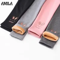 AMILA เกางเกงเด็กผู้หญิงหญิงขนแกะเลกกิ้งแบบหนาเด็กเกาหลีกางเกงสวมใส่สบาย