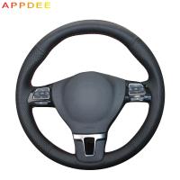 Hand stitched Black Leather Steering Wheel Cover for Volkswagen VW Golf Tiguan Passat B7 CC Touran Magotan Sagitar