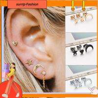 SURRIP FASHION ชุด Anting Giwang เครื่องประดับดวงจันทร์ดาวหัวใจขนาดเล็กเรียบง่ายเรียบง่าย3ชิ้น/เซ็ต