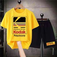 Kodak ชุดฤดูร้อนกราฟิกสำหรับผู้ชายชุดเสื้อยืดกางเกงขาสั้น2ชิ้นสำหรับผู้หญิงชุดวอร์มพิมพ์ลายสไตล์เกาหลีชุดเสื้อผ้าโอเวอร์ไซส์กางเกงขาสั้น Chino