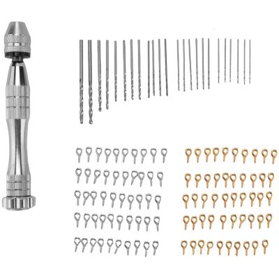 Pin Vise Hand Drill ,With 24 Pieces Twist Drill Bits and 100 Pieces Eye Screw Pins for Resin Wood Keychain Making