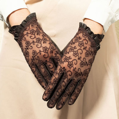 Ladies Genuine Leather Touch Screen Gloves Fashion Black Lace Without Lining High Quality Sheepskin Spring And Autumn Gloves