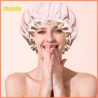 OSIDE วัสดุ SATIN + PEVA หมวกคลุมอาบน้ำ กันน้ำกันน้ำได้ สองชั้น ผ้าคลุมศีรษะอาบน้ำ ของใหม่ อีลาสติก หมวกน้ำมันอบ สำหรับผู้ชาย