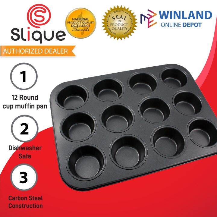 SLIQUE Original Premium NonStick 12 Cup Round Muffin Pan Oven Safe