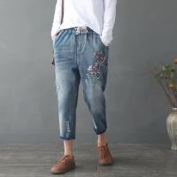 Large  Size Women Cropped Pants Embroidery Casual Jeans Denim 7/10 Trousers Denim Pants