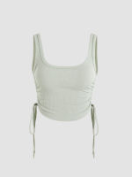 ◐☼ Cider Solid Rib Drawstring Tank Top เสื้อกล้ามครอปท็อปผู้หญิงเสื้อแฟชั่นผญลุคสตรีท