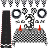 △ 1 set of 137x274cm black white racing tablecloth motorcycle racing car theme tablecover plate cup racing birthday party supplies