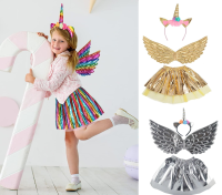 เซ็ทยูนิคอร์น 3 ชิ้น ปีก + กระโปรง + ที่คาดผม ชุดแฟนซี สำหรับเด็ก Unicorn Fancy Party Costume Set for Kid