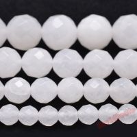 Factory Price Natural Stone Faceted White Jadee Loose Beads 4 6 8 10 12MM Pick Size for Jewelry Making Exterior Mirrors