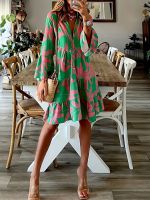 xixibeauty Leaves Print Tiered Dress, Long Sleeve Casual Dress For Summer &amp; Spring, Womens Clothing