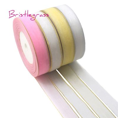 BRISTLEGRASS 50 Yard 3/4" 20mm Gold Silver Edge Organza Ribbon Flower Bows Birthday Wedding Party Decor Christmas Gift Wrappings Gift Wrapping  Bags