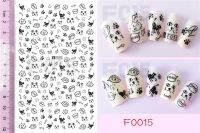 สติ๊กเกอร์ติดเล็บ 3D Nail Sticker ลายการ์ตูน ลายดอก ลายโบว์ ขาวดำ รหัส F11-F18