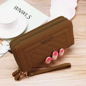 Double Zipper Layer Large Capacity Wallet Solid Color Long - Temu Canada