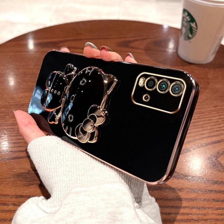 folding-makeup-mirror-phone-case-for-xiaomi-poco-m3-redmi-9t-case-fashion-cartoon-cute-cat-multifunctional-bracket-plating-tpu-soft-cover-casing