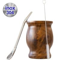 Yerba Mate Cup 304 Inox ขนาด8ออนซ์ชุดชากาแฟฟางคู่หุ้มฉนวนสูญญากาศสแตนเลสผนังสองชั้นพร้อมระเบิดแปรงทรงช้อน