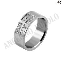 ANGELINO RUFOLO Ring ดีไซน์ Roman Crystal แหวนผู้ชาย Stainless Steel 316L(สแตนเลสสตีล)คุณภาพเยี่ยม สีเงิน ประดับตกแต่งด้วย คริสตัล