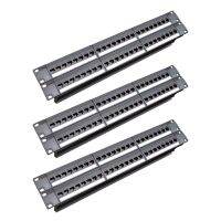 3X 19Inch 1U Cabinet Rack Pass-Through 24 Port CAT6 Patch Panel RJ45 Cable Adapter Keystone Jack Modular Frame