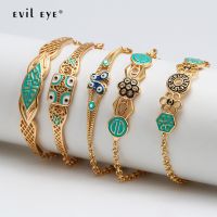 【When the flowers bloom】 EVILBueEvil EyeBracelet สีทอง AdjustableBracelet เครื่องประดับแฟชั่นสำหรับผู้หญิง BE246