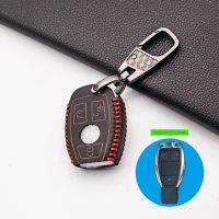 ♈ 3 Button Leather Key Cover Keychain Case for Mercedes Benz CLS CLA GL R SLK AMG A B C S Class Remote Holder Car Accessories