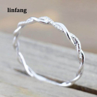 Linfang แฟชั่นสำหรับผู้หญิงง่ายรูปทรงบิด Fine เพชร Elegant หมั้นแหวน - INTL