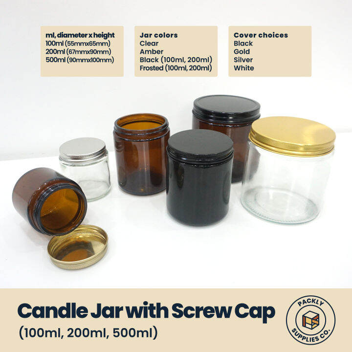 Amber Black Clear Frosted Screw Candle Jar 100ml 200ml 500ml with Black