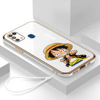 เคส Samsung Galaxy M31 Case การ์ตูนลูฟี่หรูหรา 6D ชุบซิลิโคนอ่อนนุ่มกรอบสี่เหลี่ยมเงา Bling ฝาหลัง